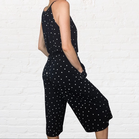 White House Black Market | Black White Polka Dot Wide Leg Sleeveless Jumpsuit - Picture 4 of 7